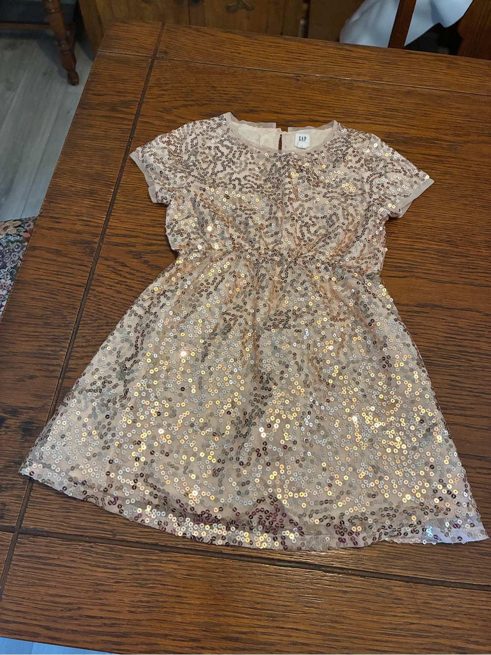 GAP Girls' Champagne Sequin Short-Sleeve Party Dress